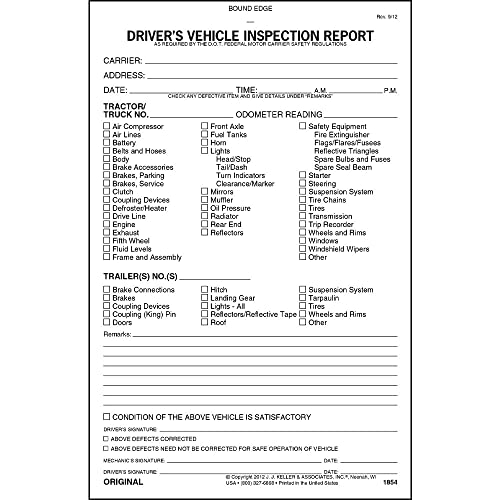 Driver's Vehicle Inspection Report 10-pk.