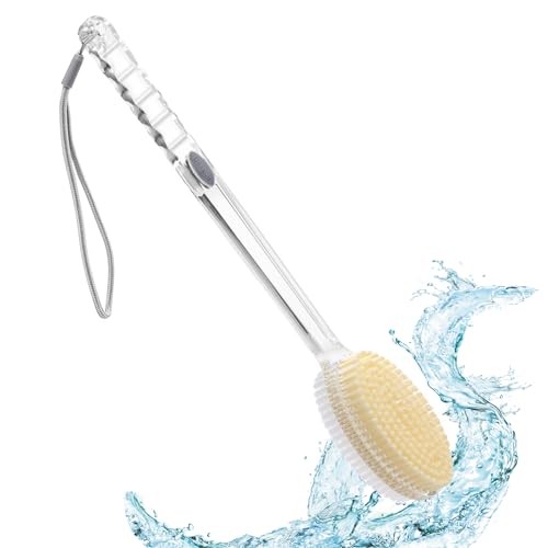 MainBasics Back Scrubber for Shower Long Handle Back Brush Dual-Sided with  Exfoliating and Soft Bristles (Lavender, Wood)