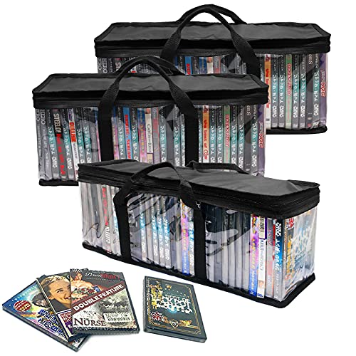 DVD Storage Bag, Portable CD Media Collection Bag, Hold Up 120 DVDs | 40 Each Box | DVD Case with Zipper Closure & Handles - Video Games Organization, 3 Pack