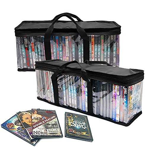 DVD Storage Bag, Portable CD Media Collection Bag, Hold Up 80 DVDs | 40 Each Box | DVD Case with Zipper Closure & Handles - Video Games Organization, 2 Pack