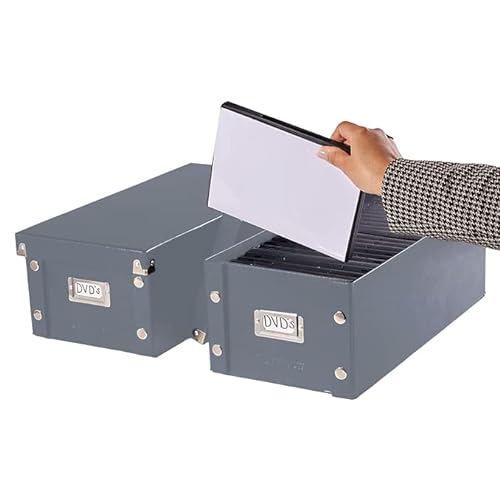 DVD Storage Box - 2 Pack - Durable 6 x 8.2 x 16.5 Inch Movie Disc Holders with Lids to Store up to 52 DVD Cases - Ultimate Gray