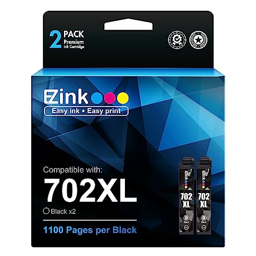 E-Z Ink (TM Remanufactured Ink Cartridge Replacement for Epson 702XL T702XL 702 T702 to use with Workforce Pro WF-3720 WF-3730 WF-3733 Printer (2 Pack, Black)