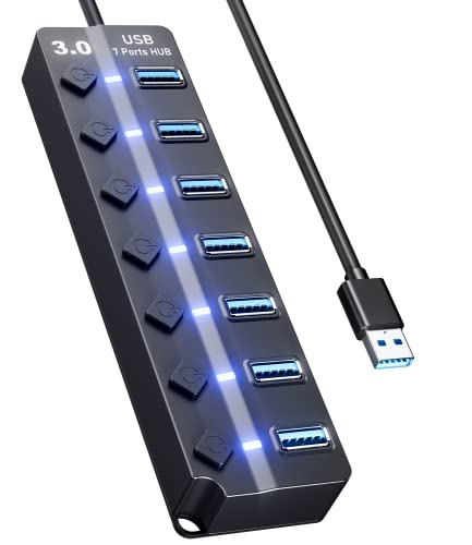 Eanetf USB Hub 3.0 with 7 Port USB and LED Individual On/Off Switches