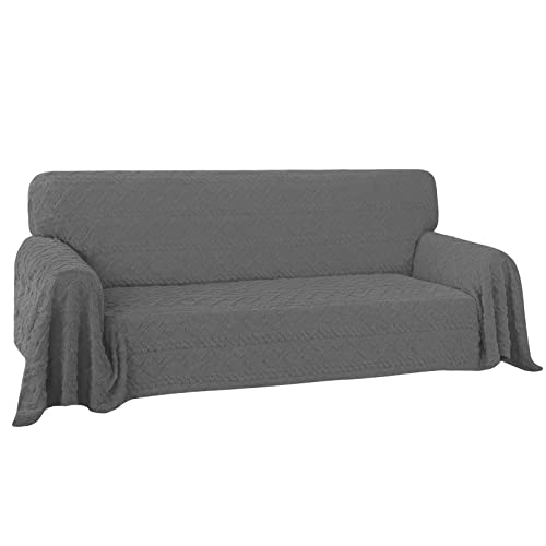 Easy-Going 80X133 inches Sofa Cover, Jacquard Velvet Oversized Couch Slipcover for 3 Cushion Couch, L Shape Sectional Covers for Dogs, Washable Sofa Blanket, Furniture Protector for Pets, Grey