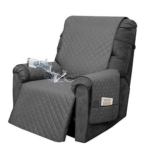Easy-Going Waterproof Recliner Chair Sofa Cover with Pocket, 1-Piece Reversible Couch Cover for Recliner, Washable Protector with Elastic Straps for Dogs, Pets (Recliner Chair, Gray/Light Gray)