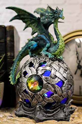 Ebros Elemental Medieval Dragon Perching On Color Changing LED Gyrosphere Orb Night Light Statue Home Decor Dungeons and Dragons Figurine (Emerald Earth Green)