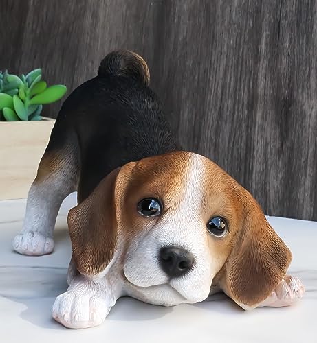 Ebros Gift Realistic Adorable Crouching Tri Color Beagle Dog Puppy Figurine 7.5" Long Beagles Dogs Puppies Pet Memorial Collectible