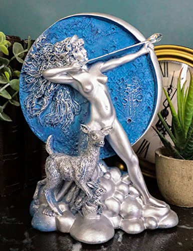 Ebros Greek Goddess of The Hunt Moon Diana Drawing Bow and Arrow with Companion Deer Statue Oberon Zell Rendering of Artemis Sculpture 7.5" Tall Feminist Empowerment Triple Goddess Accent Home Decor