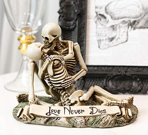 Ebros Love Never Dies Skeleton Couple Kissing by The Graveyard Statue 6" Wide Day of The Dead Decorative Valentine Skeletons Lovers Embracing Ossuary Macabre Figurine