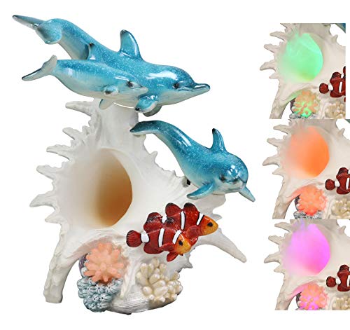 Ebros Nautical Ocean Family Dolphin Statue with LED Light