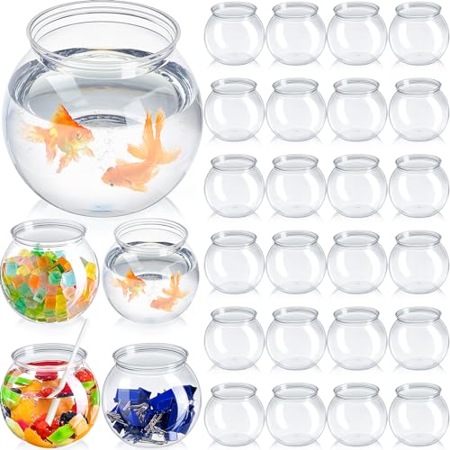 Eccliy 24 Pcs Clear Fish Bowl 27 oz Plastic Fish Bowls for Drinks Unbreakable Heavy Duty Goldfish Bowl with 24 Straws for Carnival Games Halloween Candy Table Centerpieces Party Decorations