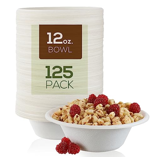 Eco-Friendly Disposable Paper Bowls [125-Pack] - Sturdy and Compostable