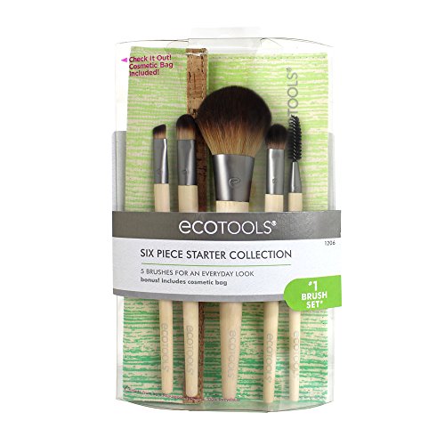 EcoTools 6 Piece Starter Set, Includes: Powder/Blush, Concealer, Full Shadow, Spoolie and Angled Liner Brushes, with Cosmetic Bag, Cruelty Free