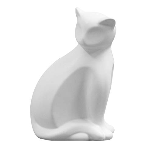 ECYC Minimalist Ceramic Lucky Cat Statue Living Room Desk Animal Figurine Decoration, White