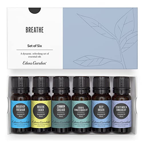 Edens Garden Breathe Essential Oil 6 Set, Best 100% Pure Aromatherapy Respiratory Kit (for Diffuser & Therapeutic Use), 10 ml