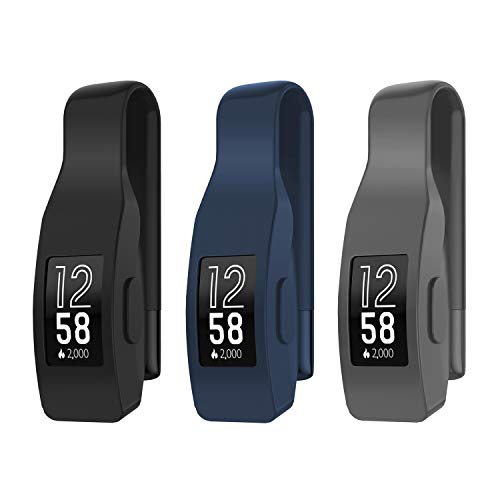 EEweca 3-Pack Clip for Fitbit Inspire or Inspire HR Holder Accessory, Black + Midnight Blue + Gray