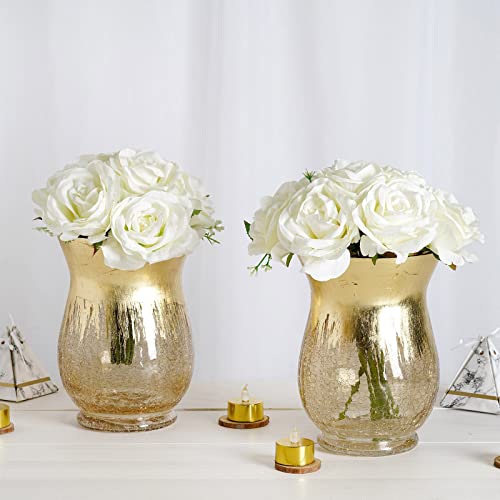 Efavormart Gold Foil Crackle Glass Vases Hurricane Candle Holders