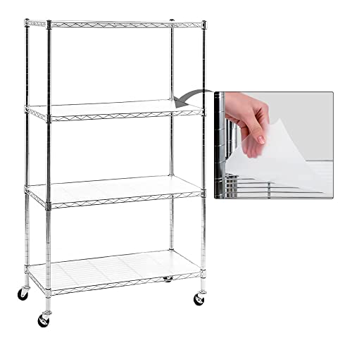 EFINE Chrome 4-Shelf Shelving Units and Storage Rack on Wheels with Shelf Liners Set of 4, NSF Certified, Adjustable Matel Wire Shelving Unit Rack for Garage, Kitchen, Office(30W x 14D x 50H)