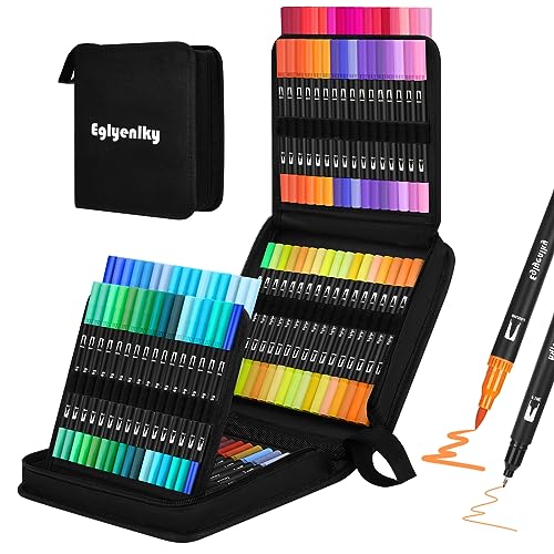 Tongfushop 100 Color Dual Tip Brush Markers for Adult Coloring Books,  Journaling, Note Taking, Lettering, and Calligraphy