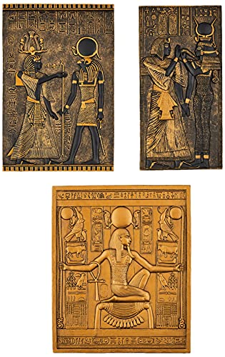Egyptian Temple Stele Wall Sculpture Plaques, Set of Three