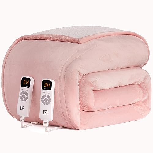 EHEYCIGA Heated Blanket Electric Blanket Queen Size - Cozy Sherpa Washable Dual Control Blanket