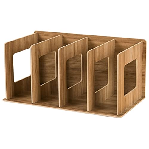 Eioflia Wooden CD Rack Desktop Book Storage Shelf Stand 4 Sections DIY DVD Organizer Cherry Wood