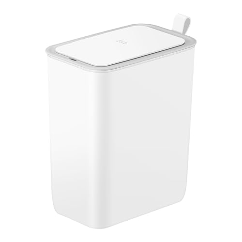 EKO Automatic Bathroom Trash Can with Lid, 2.11 Gallon Slim Smart Trash Can with Lid, Touchless Motion Sensor Bin, Plastic Narrow Kitchen Garbage Can, Soft Close (White)