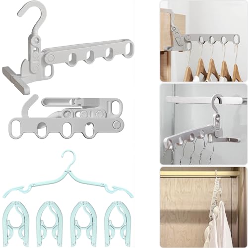 ELE DEPI Portable Folding Drying Rack with 5 Travel Hangers Foldable,Collapsible Clothes Drying Rack with 5 Holes,Foldable Hangers for Traveling,Dorm,Cruise and Laundry.(1+5)