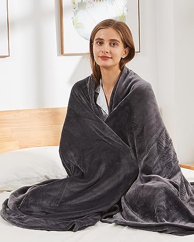 Electric Blanket Twin Size, Super Soft Cozy Flannel 62" x 84" Heated Blanket with 5 Heating Levels & 10 Hours Auto Off, Fast Heating Blanket with ETL & FCC Certification for Home Office Use, Dark Gray