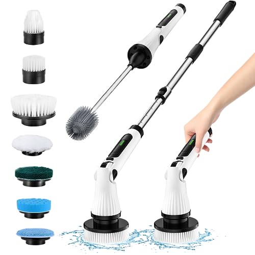 Electric Cleaning Brush with 8 Replaceable Brush Heads & Toilet Brush