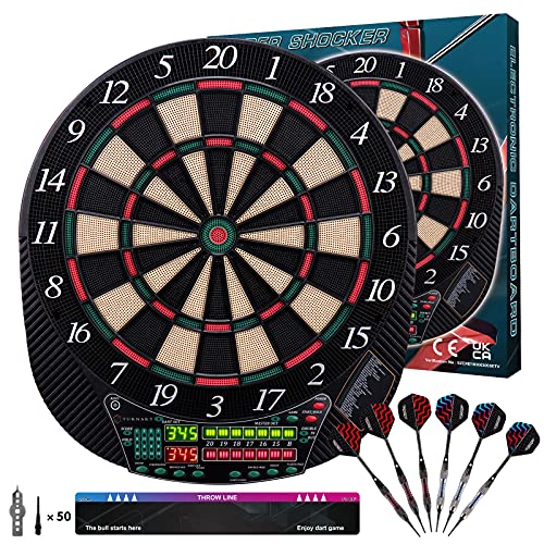 Electronic Dart Board - Dart Board Electronic Scoreboard for 16 Players - 6 Darts Plastic Tips 50 Soft Tips LED Display Power Adapter Throw Line