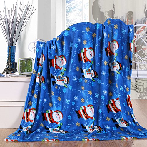 Elegant Comfort Velvet Touch Ultra Plush Christmas Holiday Printed Fleece Throw/Blanket - 50" x 60inch, (Santa Snowman)