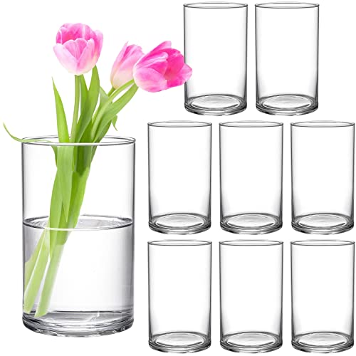 Elegant Glass Cylinder Vases - Set of 8