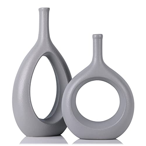 Elegant Gray Ceramic Vase Set for Modern Home Decor