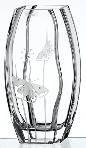 Elegant Handmade Glass Vase with Swarovski Crystals and Sandblasted Butterflies
