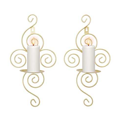 Elegant Hanging Wall Sconces - Set of Two Gold Candle Holders