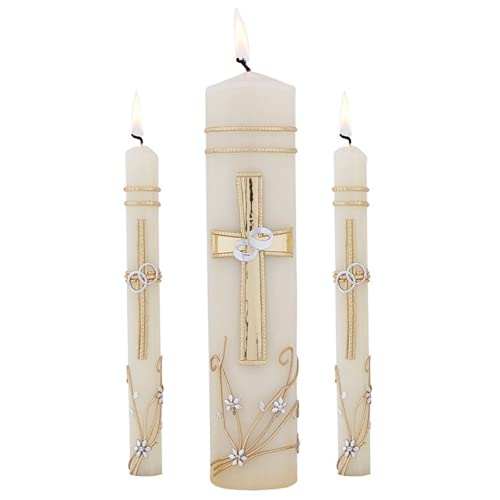 Elegant Wedding Unity Candle Set, Gold and Silver Ornate Centerpiece