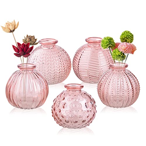ELEGANTTIME Pink Glass Bud Vases