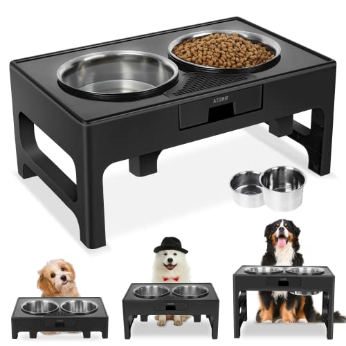 Elevated Dog Bowls Adjustable Raised Dog Bowl Stand with Double Stainless Steel Dog Food Bowls