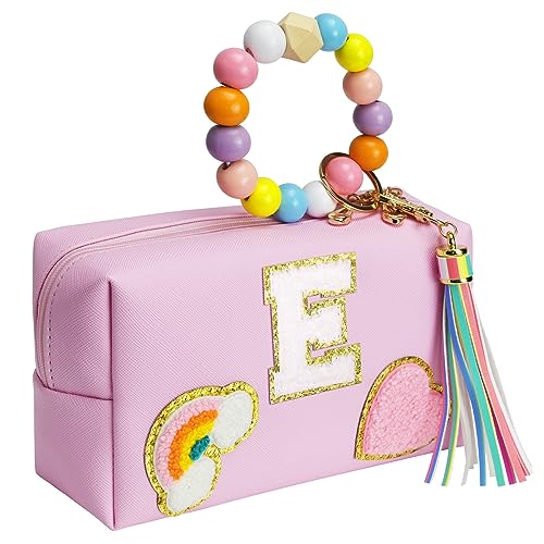 Elilier Preppy Makeup Bag with Personalized Initial Patch Design