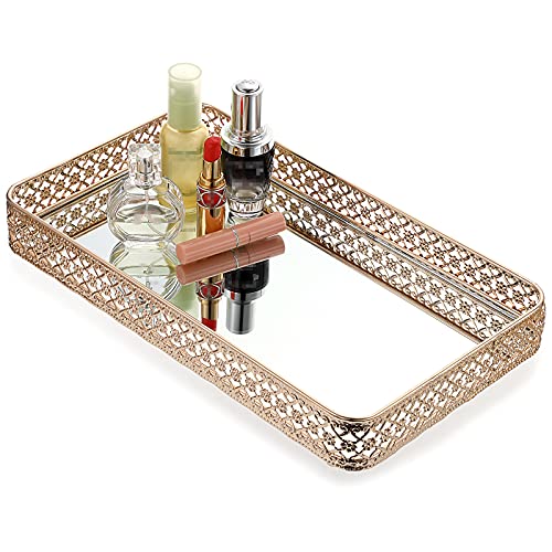 ELLDOO Gold Perfume Tray Mirror Tray Makeup Vanity Tray