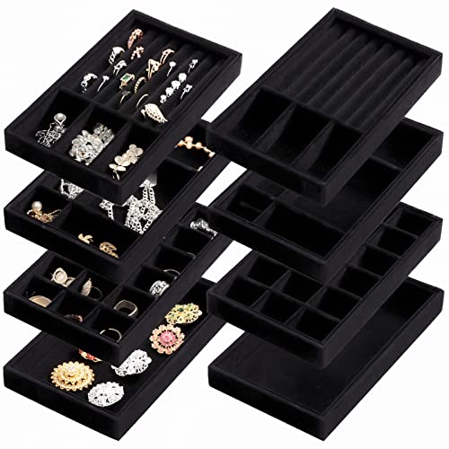 Elsjoy 8 Pack 4 Styles Velvet Jewelry Tray