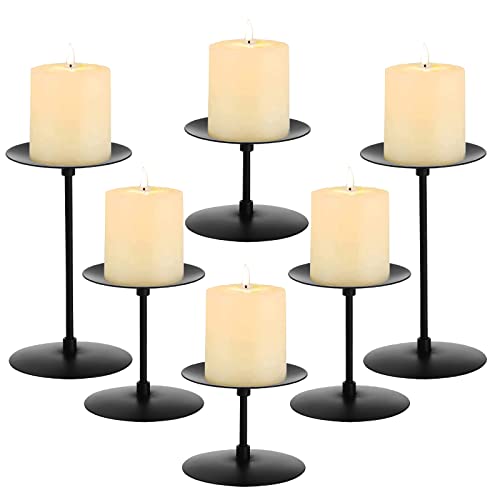 Elsjoy Black Metal Pillar Candle Holders Set