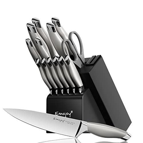Emojoy 15-Piece Kitchen Knife Set with Built-in Sharpener