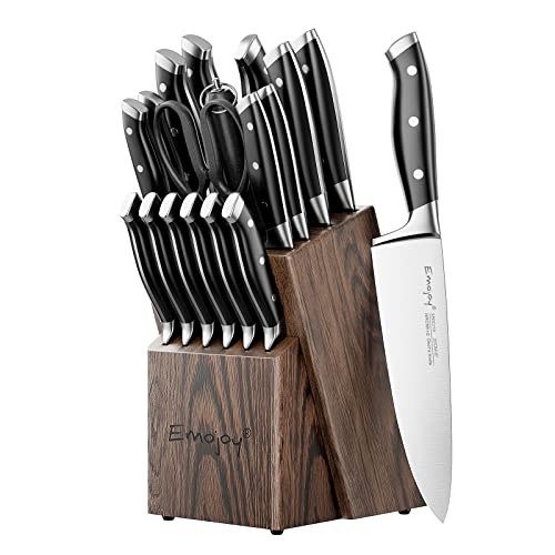 Emojoy 18-Piece Kitchen Knife Set with Block Wooden