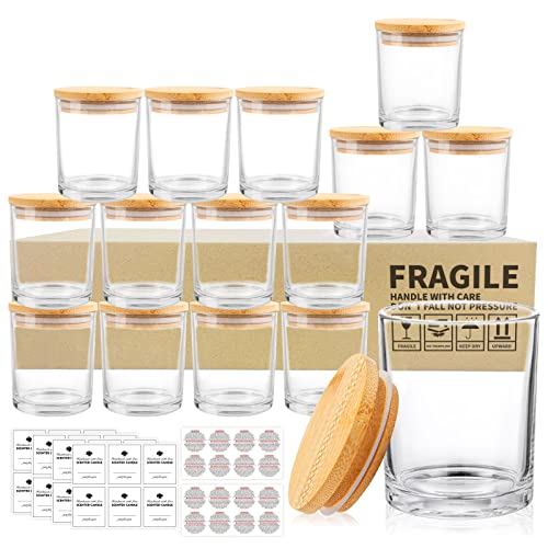 Empty Candle Jars with Bamboo Lids - 15 Pack Clear Containers