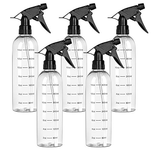 Empty Plastic Spray Bottles (5 pack) with Mist and Stream Mode (17 oz)