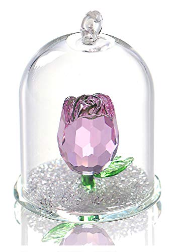 Enchanted Rose Flower Figurine in Glass Dome