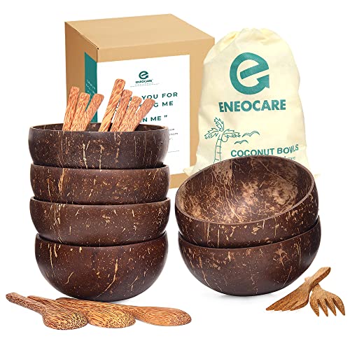 ENEOCARE Coconut Bowls and Wooden Spoon Sets