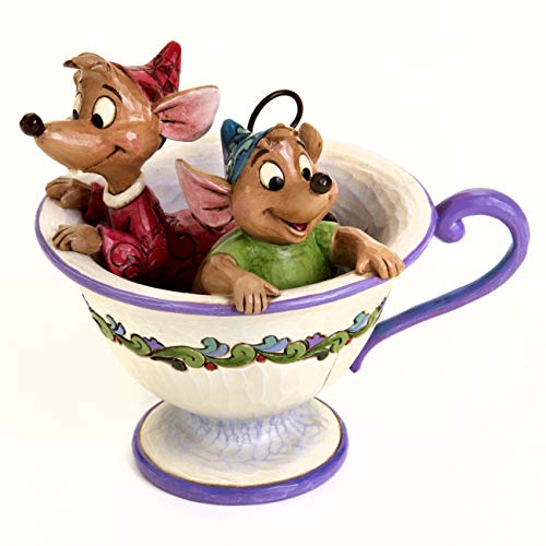 Enesco Disney Traditions by Jim Shore “Cinderella” Jaq and Gus Teacup Stone Resin Figurine, 4.25”, White